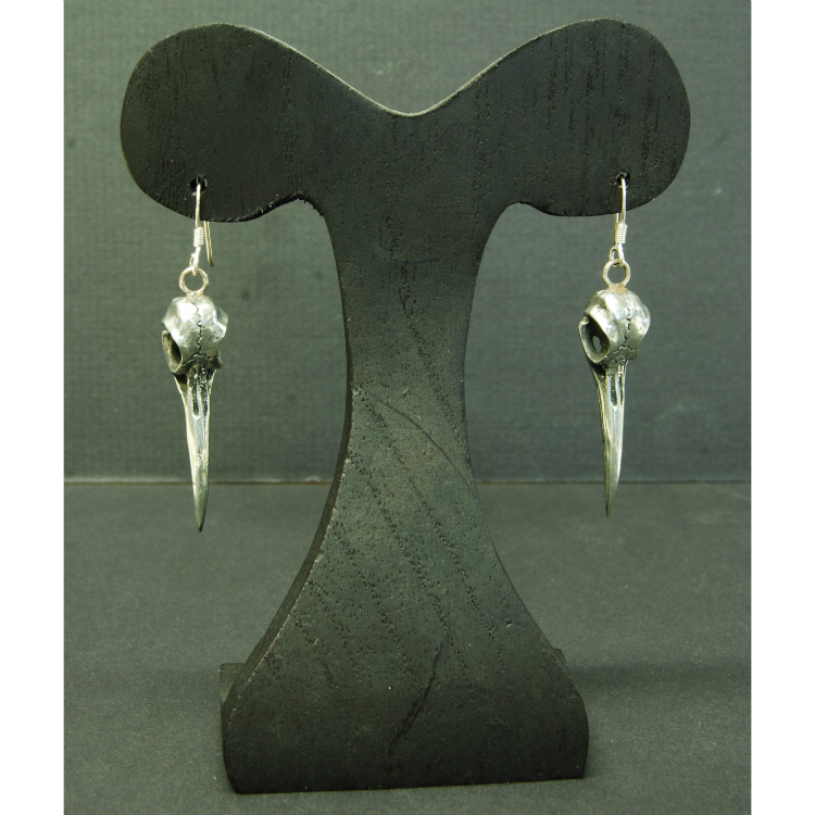 Hummingbird Skull Earrings, Silver finish