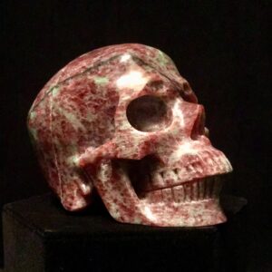 carved garnet mineral skull