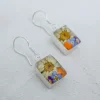 Flower jewelry, Miniature flowers set in acrylic and Sterling Silver, Rectangle Small on Hook.